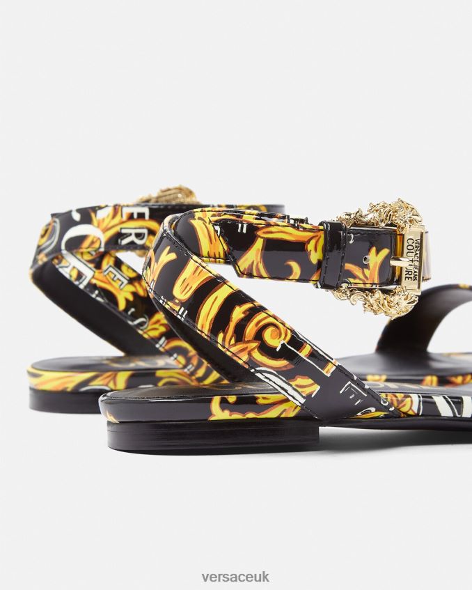 Women Versace Pop Couture Millie Flat Sandals 6D2D062299 Black & Gold Shoe
