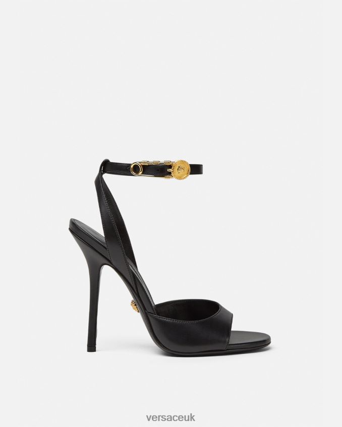 Women Versace Safety Pin High Heel Sandals 6D2D06449 Black Shoe