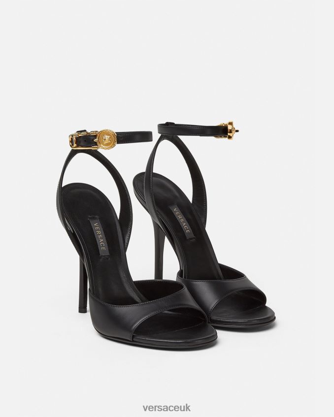 Women Versace Safety Pin High Heel Sandals 6D2D06449 Black Shoe