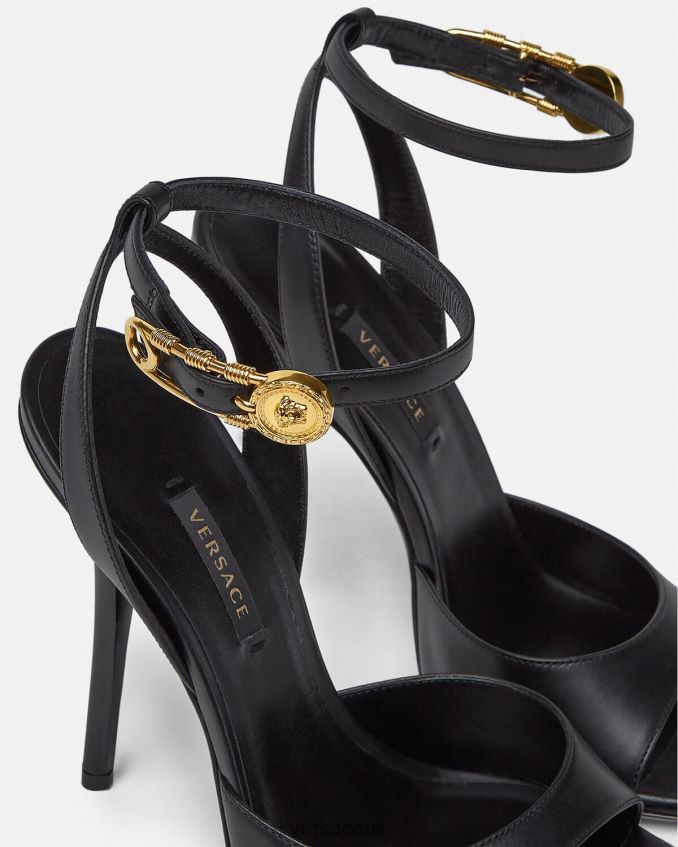 Women Versace Safety Pin High Heel Sandals 6D2D06449 Black Shoe