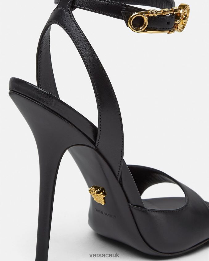 Women Versace Safety Pin High Heel Sandals 6D2D06449 Black Shoe
