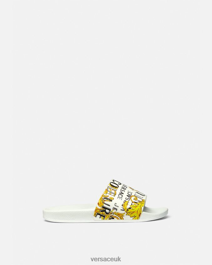 Women Versace Shelly Logo Couture Slides 6D2D062309 Gold & White Shoe