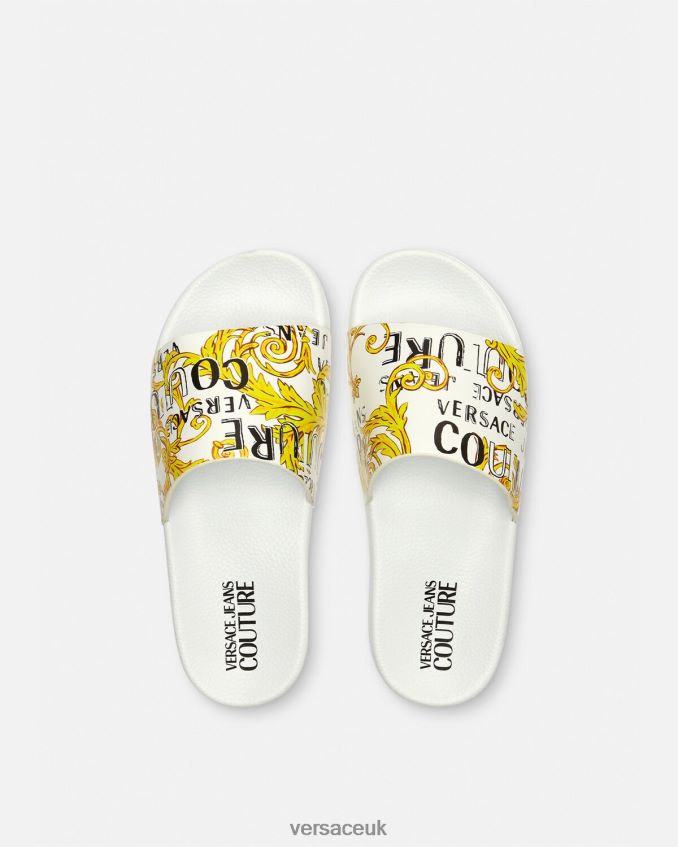 Women Versace Shelly Logo Couture Slides 6D2D062309 Gold & White Shoe