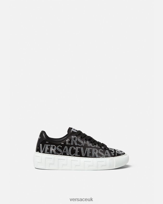 Women Versace Crystal Allover Greca Sneakers 6D2D06498 Black Shoe