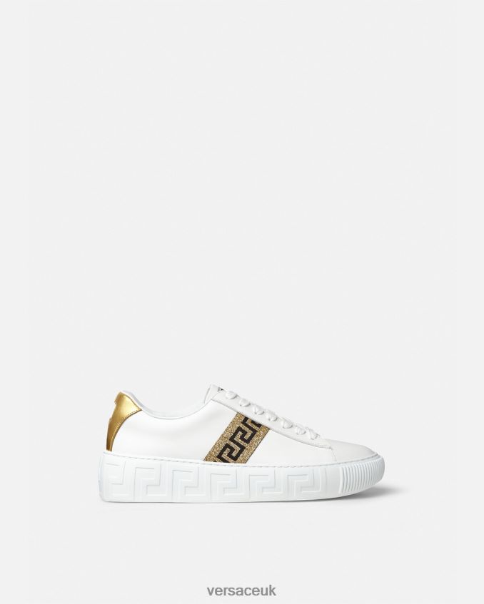 Women Versace Greca Sneakers 6D2D06501 White & Gold Shoe