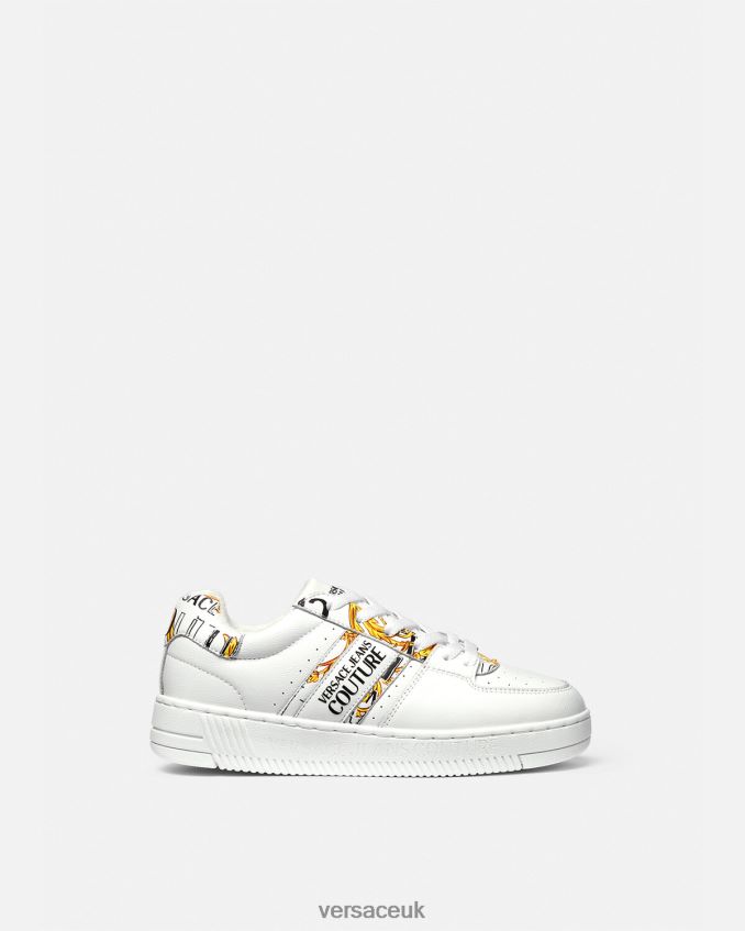 Women Versace Logo Brush Couture Meyssa Sneakers 6D2D062295 Gold & White Shoe