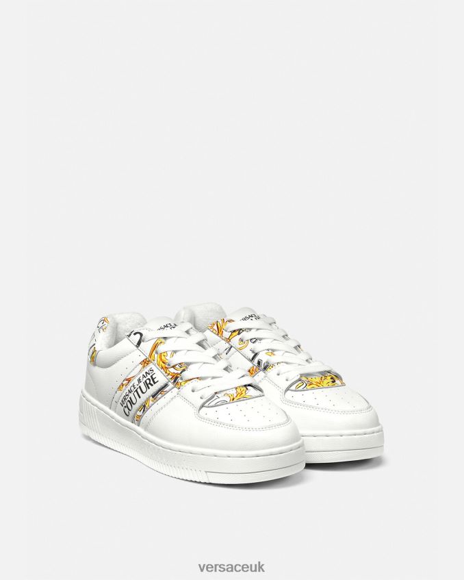 Women Versace Logo Brush Couture Meyssa Sneakers 6D2D062295 Gold & White Shoe