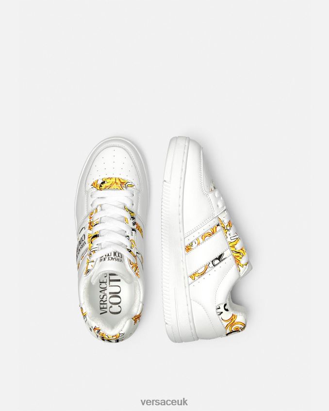 Women Versace Logo Brush Couture Meyssa Sneakers 6D2D062295 Gold & White Shoe