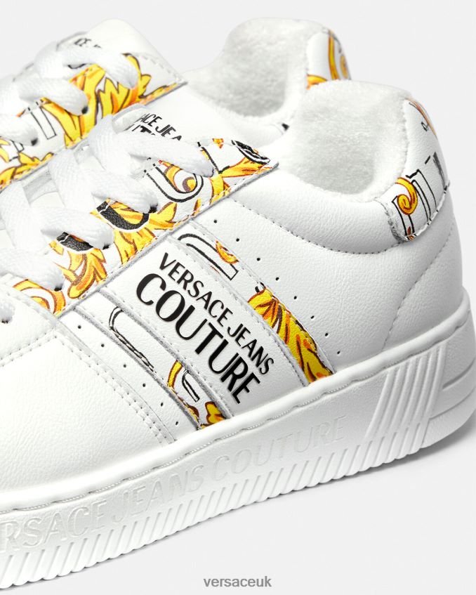 Women Versace Logo Brush Couture Meyssa Sneakers 6D2D062295 Gold & White Shoe