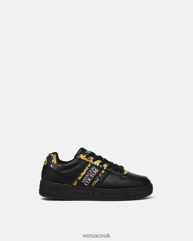 Women Versace Logo Brush Couture Meyssa Sneakers 6D2D062296 Black & Gold Shoe