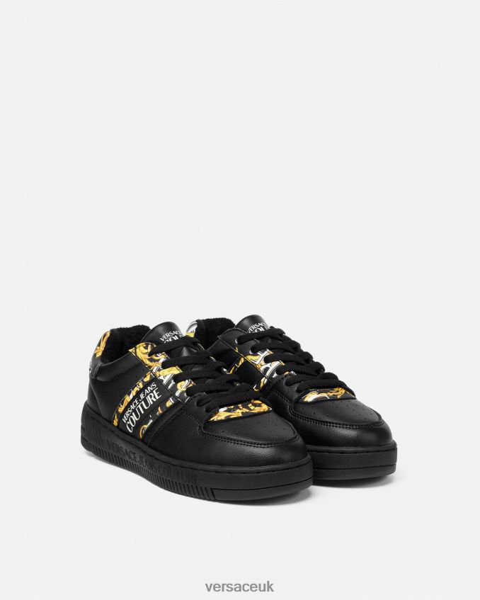 Women Versace Logo Brush Couture Meyssa Sneakers 6D2D062296 Black & Gold Shoe