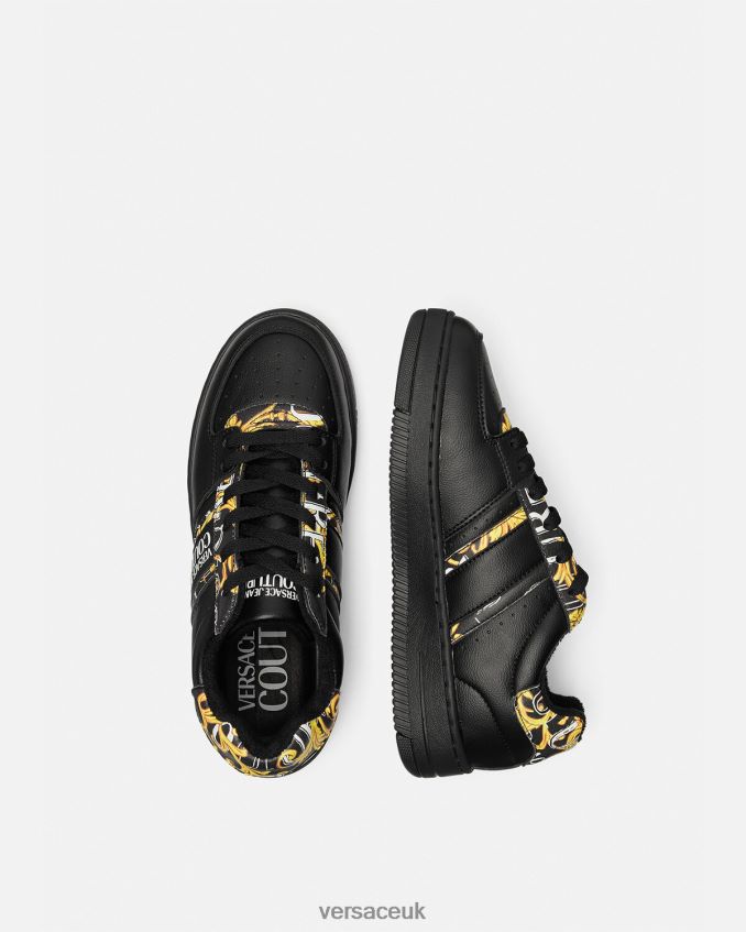 Women Versace Logo Brush Couture Meyssa Sneakers 6D2D062296 Black & Gold Shoe