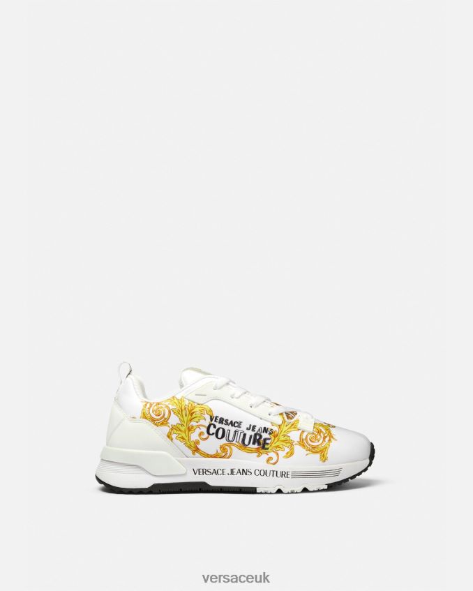 Women Versace Logo Couture Dynamic Sneakers 6D2D062279 Gold & White Shoe