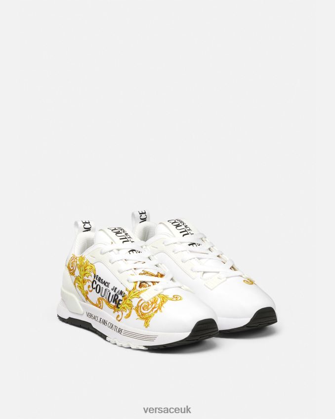 Women Versace Logo Couture Dynamic Sneakers 6D2D062279 Gold & White Shoe