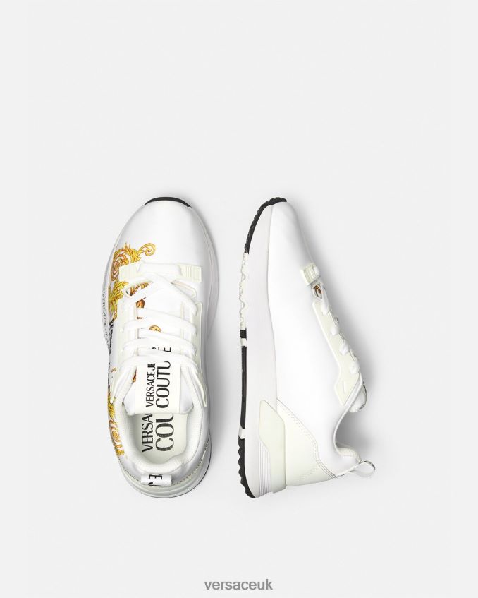 Women Versace Logo Couture Dynamic Sneakers 6D2D062279 Gold & White Shoe