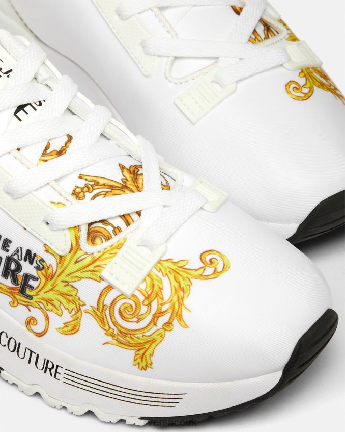 Women Versace Logo Couture Dynamic Sneakers 6D2D062279 Gold & White Shoe