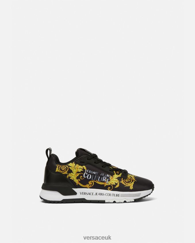 Women Versace Logo Couture Dynamic Sneakers 6D2D062280 Black & Gold Shoe