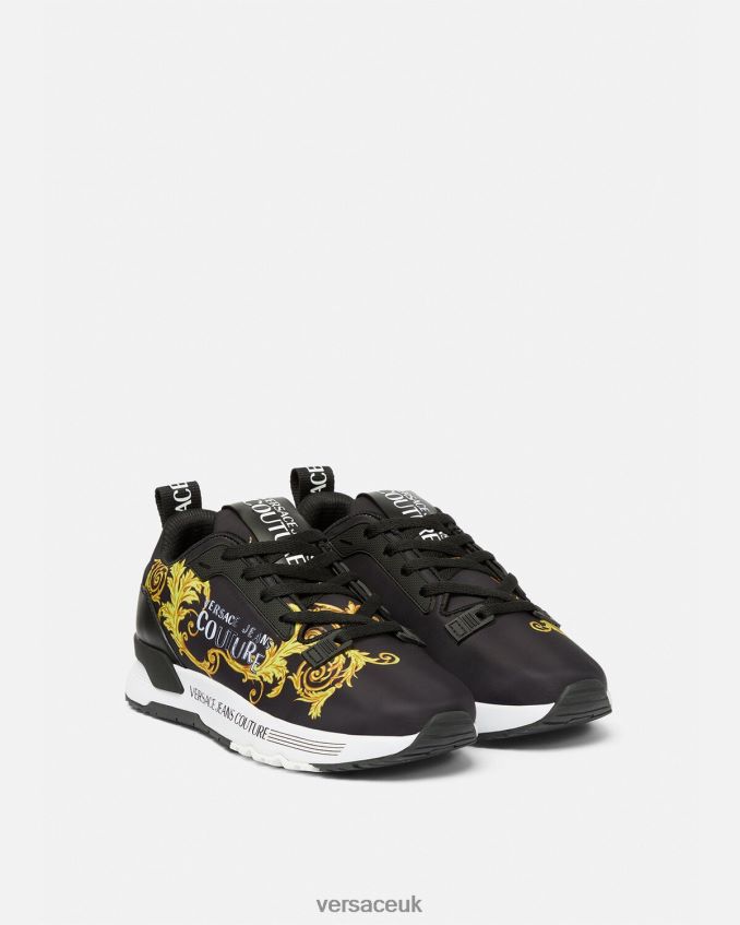 Women Versace Logo Couture Dynamic Sneakers 6D2D062280 Black & Gold Shoe