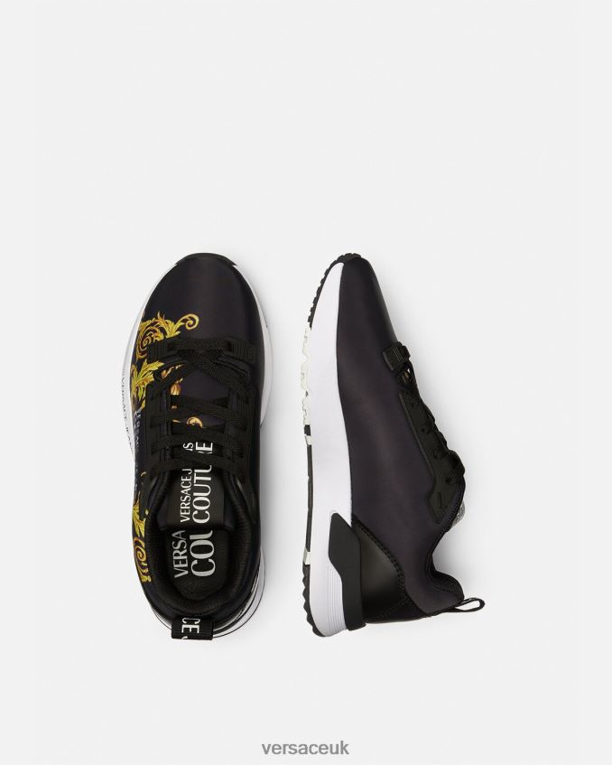 Women Versace Logo Couture Dynamic Sneakers 6D2D062280 Black & Gold Shoe