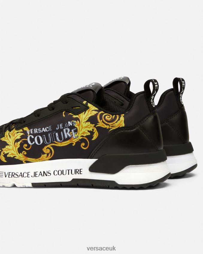 Women Versace Logo Couture Dynamic Sneakers 6D2D062280 Black & Gold Shoe