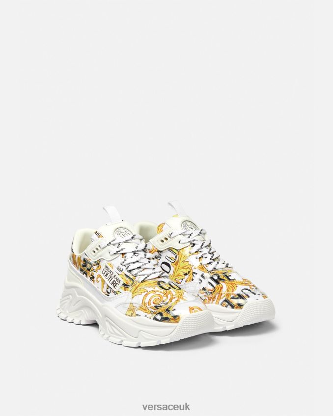 Women Versace Logo Couture Hiker Sneakers 6D2D062287 Gold & White Shoe