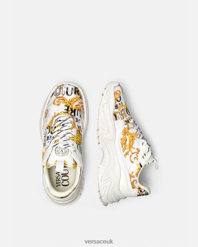 Women Versace Logo Couture Hiker Sneakers 6D2D062287 Gold & White Shoe