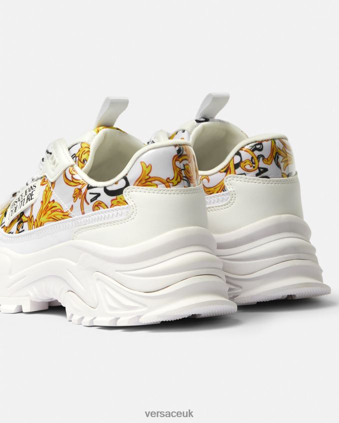 Women Versace Logo Couture Hiker Sneakers 6D2D062287 Gold & White Shoe