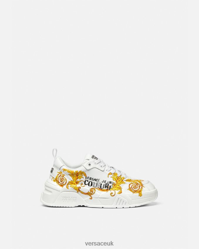 Women Versace Stargaze Logo Couture Sneakers 6D2D062310 Gold & White Shoe