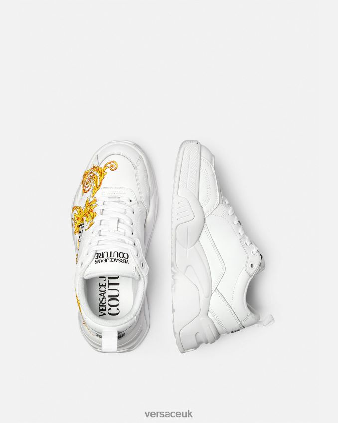 Women Versace Stargaze Logo Couture Sneakers 6D2D062310 Gold & White Shoe