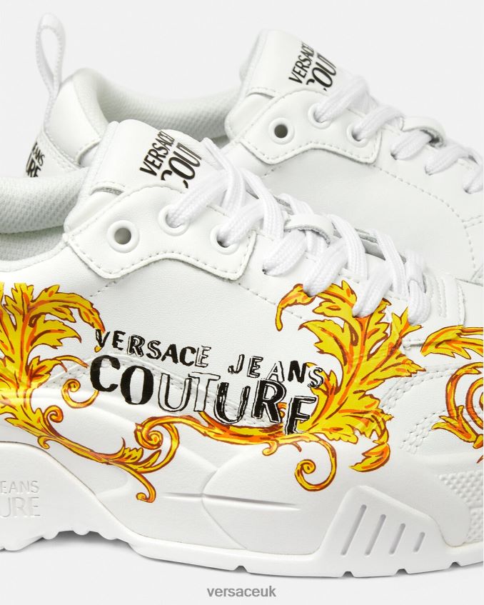 Women Versace Stargaze Logo Couture Sneakers 6D2D062310 Gold & White Shoe