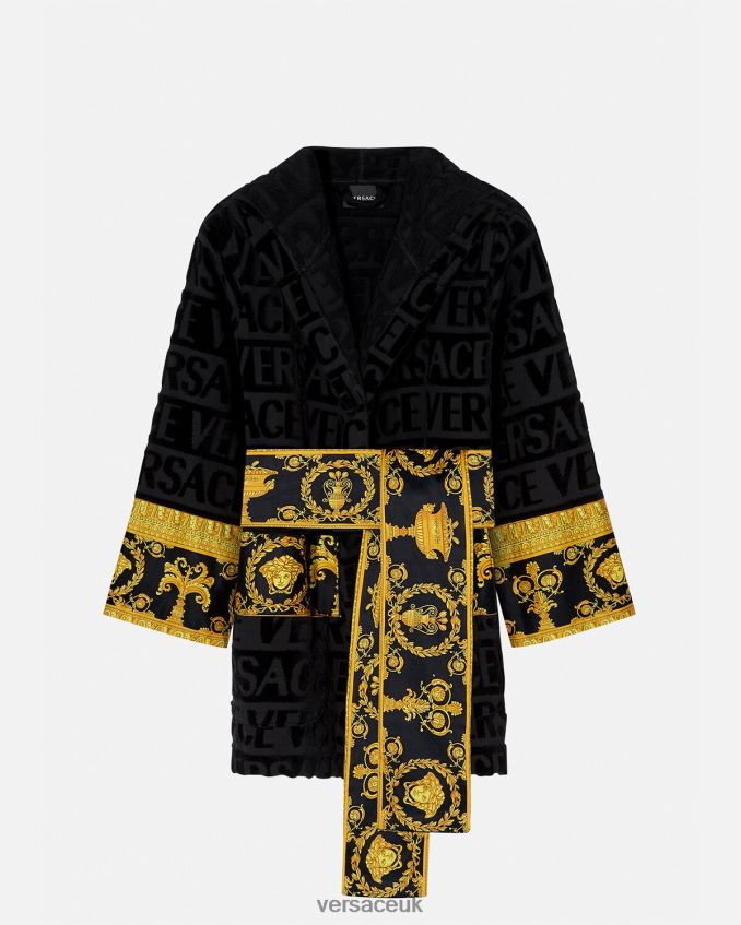 Women Versace Allover Short Bathrobe 6D2D061083 Black Underwear & Beachwear