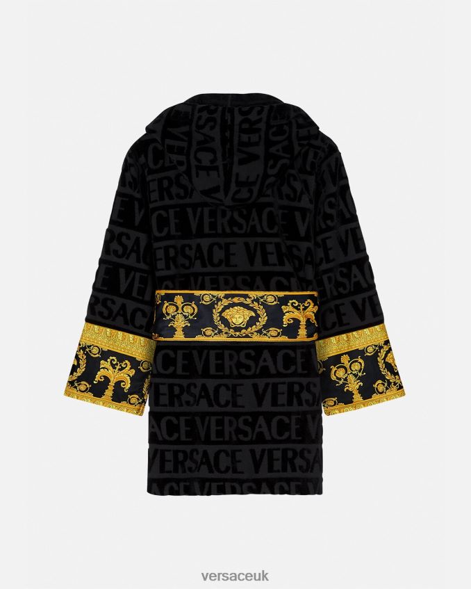 Women Versace Allover Short Bathrobe 6D2D061083 Black Underwear & Beachwear