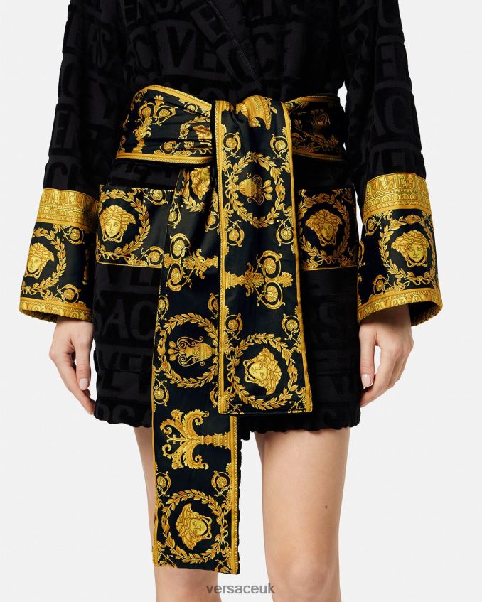 Women Versace Allover Short Bathrobe 6D2D061083 Black Underwear & Beachwear