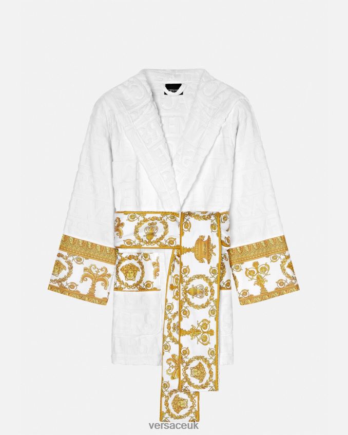Women Versace Allover Short Bathrobe 6D2D061087 White Underwear & Beachwear