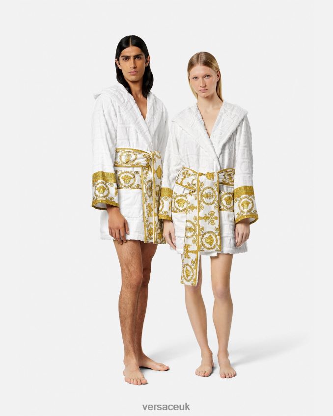 Women Versace Allover Short Bathrobe 6D2D061087 White Underwear & Beachwear