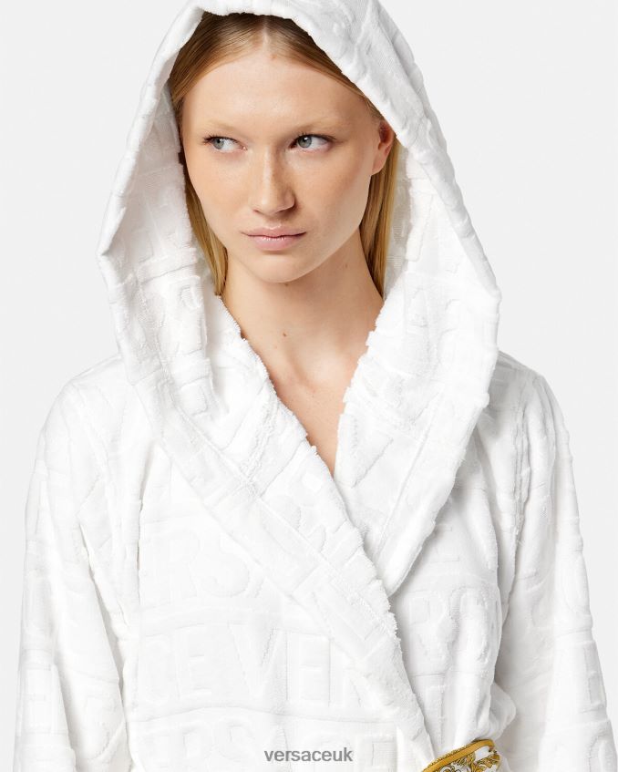 Women Versace Allover Short Bathrobe 6D2D061087 White Underwear & Beachwear
