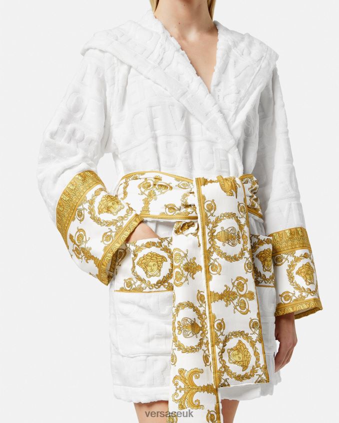 Women Versace Allover Short Bathrobe 6D2D061087 White Underwear & Beachwear