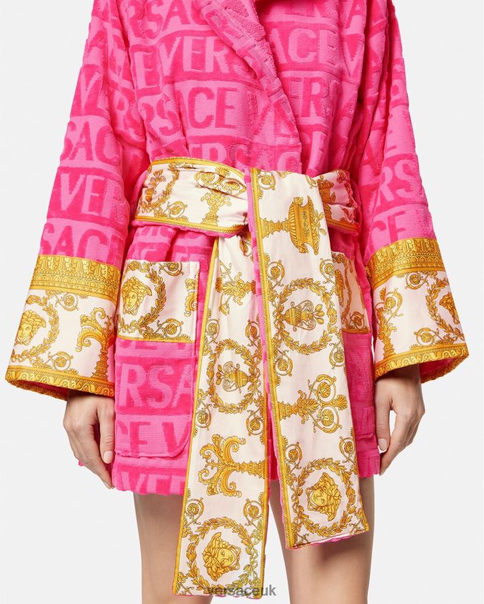 Women Versace Allover Short Bathrobe 6D2D061093 Fuchsia Underwear & Beachwear