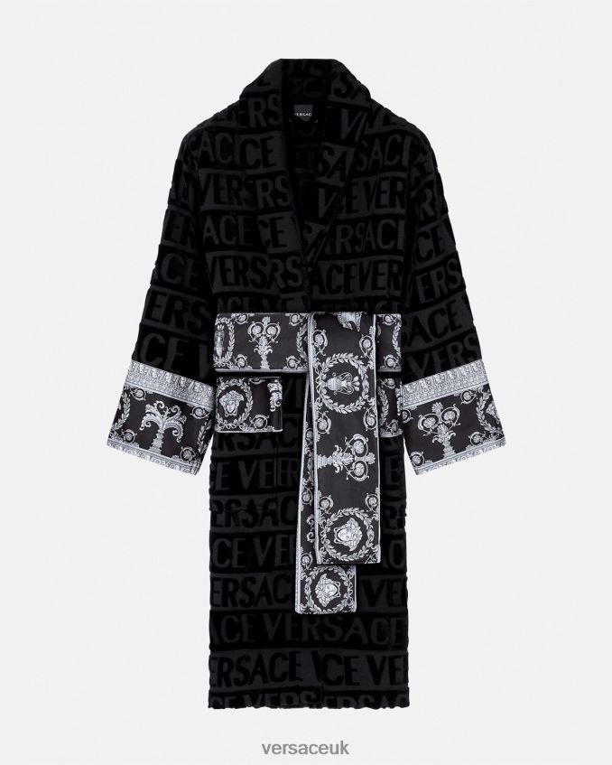 Women Versace I Baroque Bathrobe 6D2D061086 Black Underwear & Beachwear