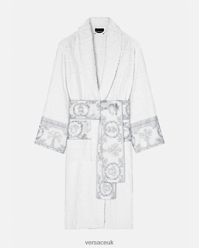 Women Versace I Baroque Bathrobe 6D2D061089 White & Silver Underwear & Beachwear