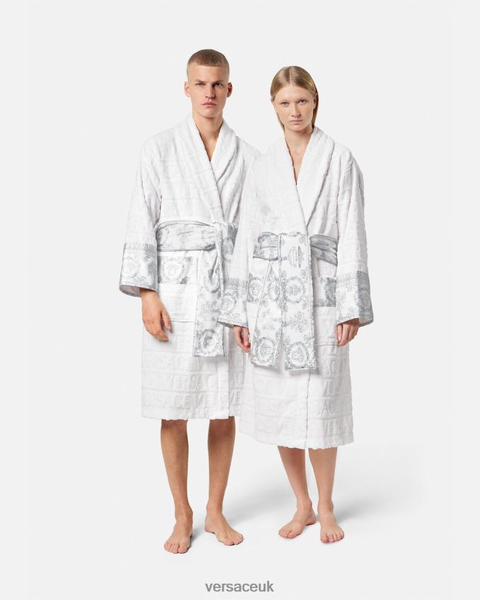 Women Versace I Baroque Bathrobe 6D2D061089 White & Silver Underwear & Beachwear