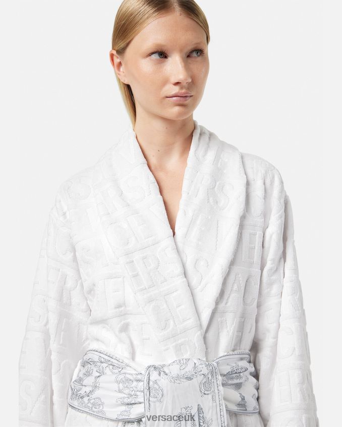 Women Versace I Baroque Bathrobe 6D2D061089 White & Silver Underwear & Beachwear