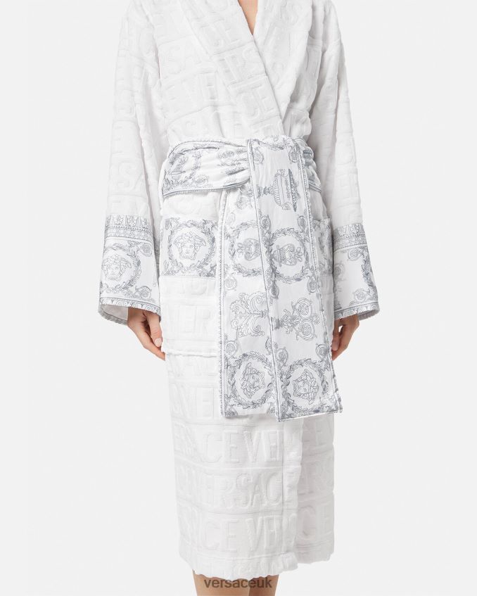 Women Versace I Baroque Bathrobe 6D2D061089 White & Silver Underwear & Beachwear