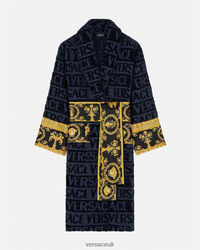 Women Versace I Baroque Bathrobe 6D2D061091 Blue Underwear & Beachwear