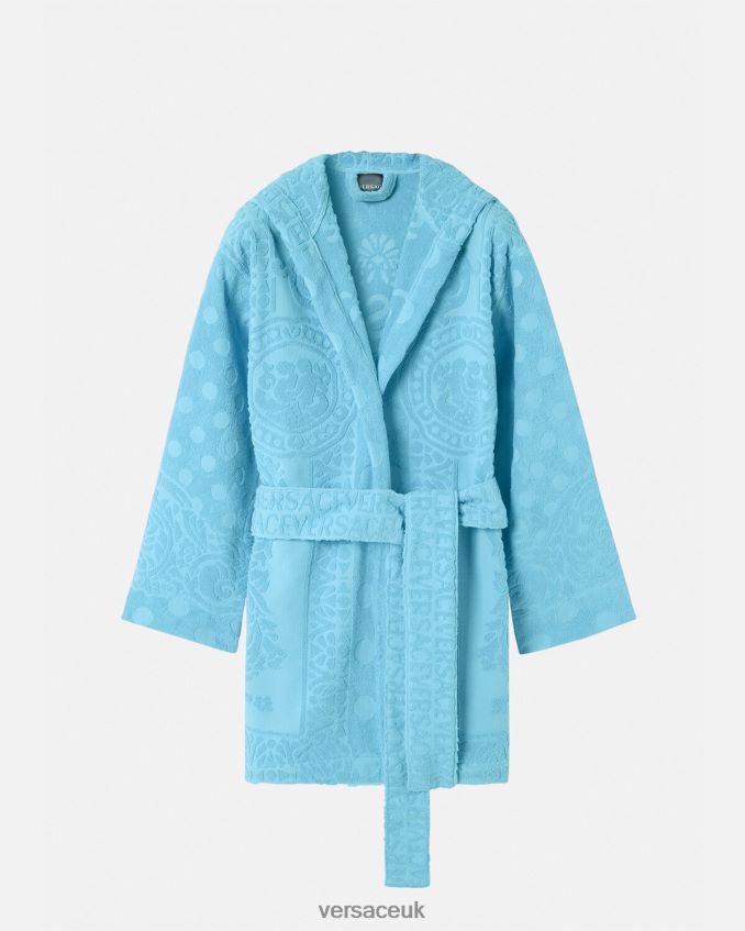 Women Versace Seashell Baroque Short Bathrobe 6D2D061082 Light Blue Underwear & Beachwear