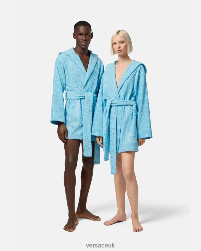 Women Versace Seashell Baroque Short Bathrobe 6D2D061082 Light Blue Underwear & Beachwear