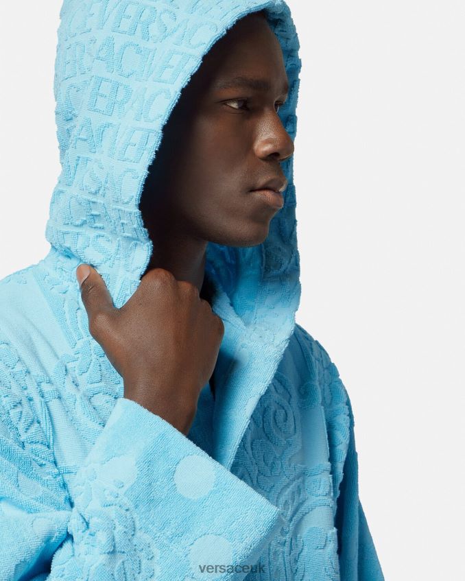 Women Versace Seashell Baroque Short Bathrobe 6D2D061082 Light Blue Underwear & Beachwear