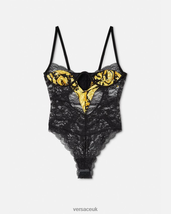 Women Versace Barocco Lace Bodysuit 6D2D061069 Black Underwear & Beachwear