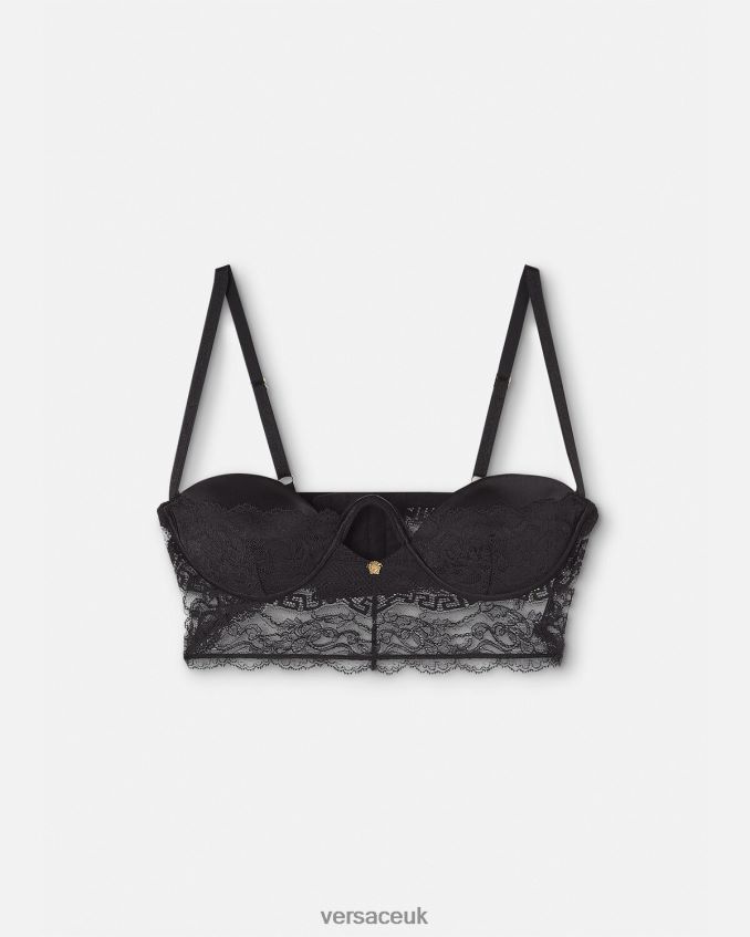 Women Versace Barocco Lace Bustier Top 6D2D061066 Black Underwear & Beachwear