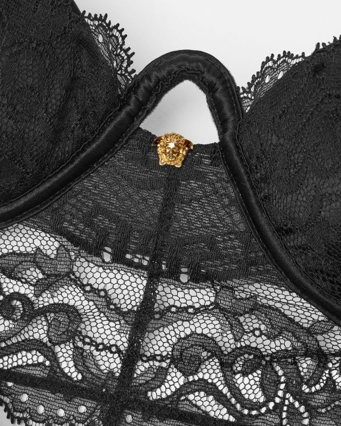 Women Versace Barocco Lace Bustier Top 6D2D061066 Black Underwear & Beachwear